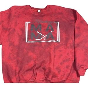 Gildan Hockey Mama Sweatshirt Womens 2XL Red Tie Dye Hockey Mom Graphic Crew